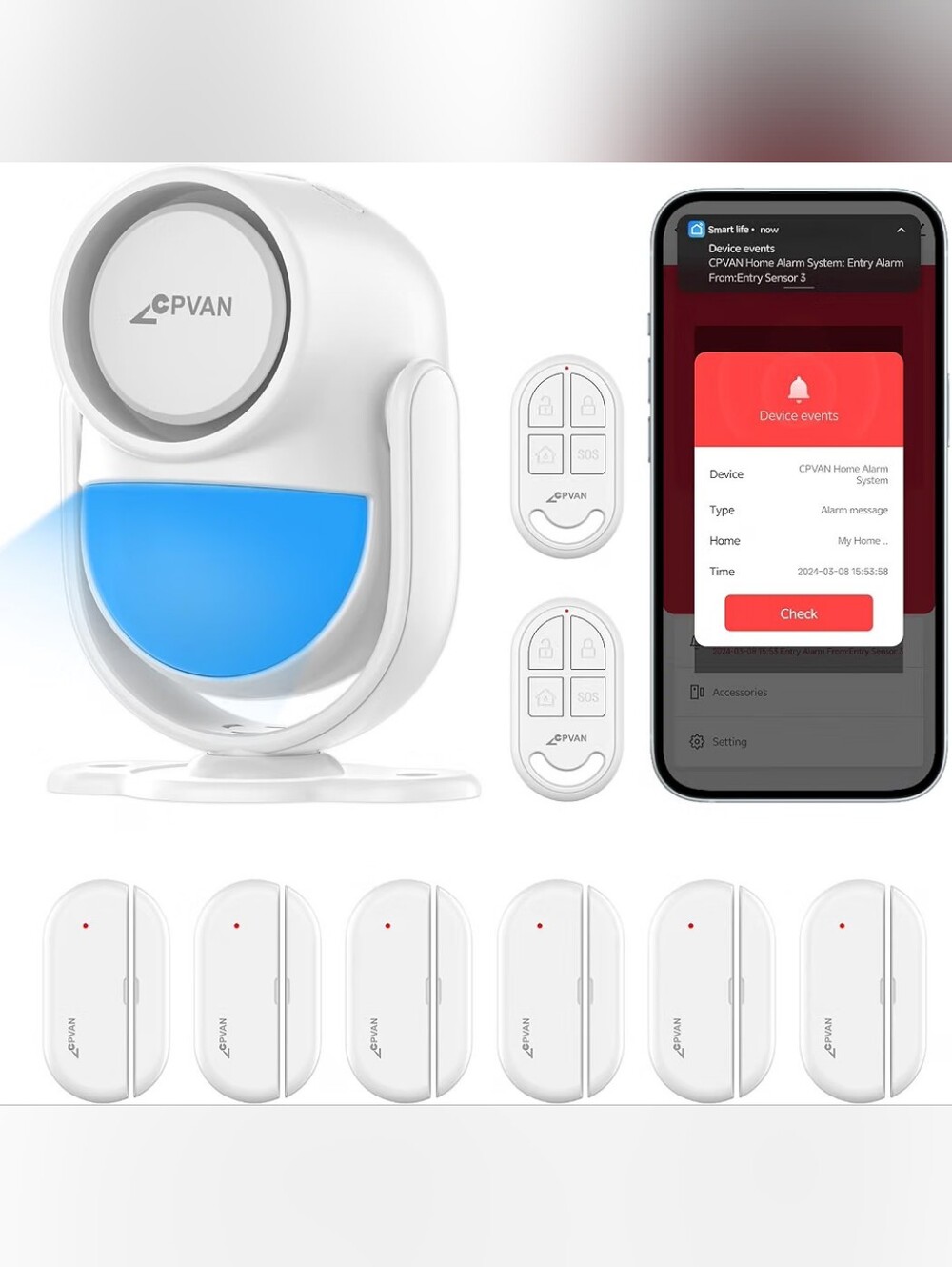 CPVan White Alarm Sensor with Blue Accents